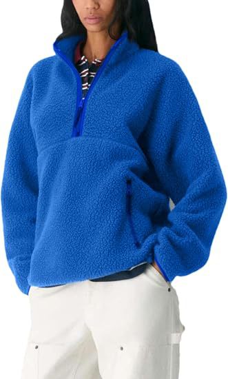 Damen Oversize Sherpa-Fleece-Pullover mit Halbreißverschluss und Kängurutasche Nord Taschen