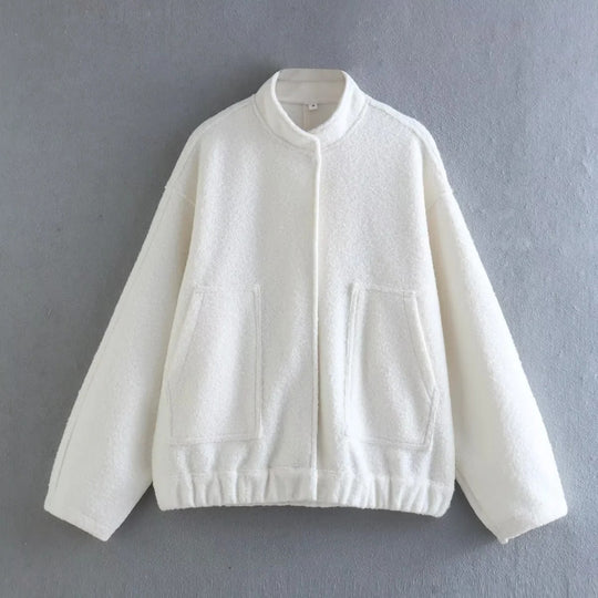 Damen Oversize-Fleecejacke mit Stehkragen, aufgesetzten Fronttaschen und elastischem Saum Nord Taschen