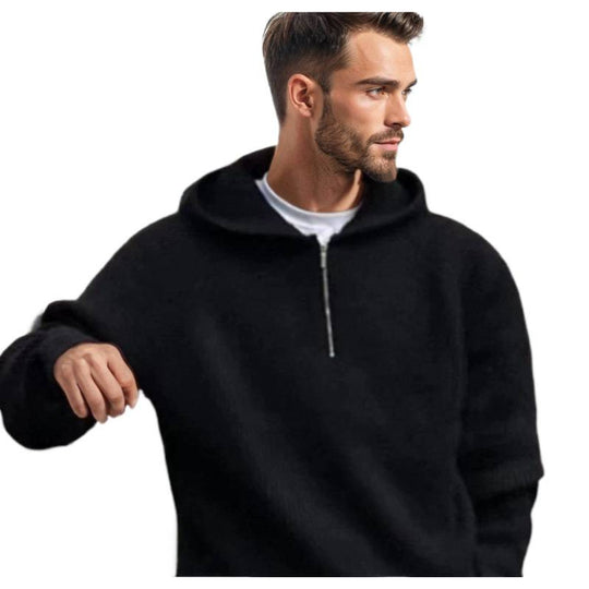 Herren Kapuzen-Halbzip-Pullover aus weichem Strukturstrick Nord Taschen