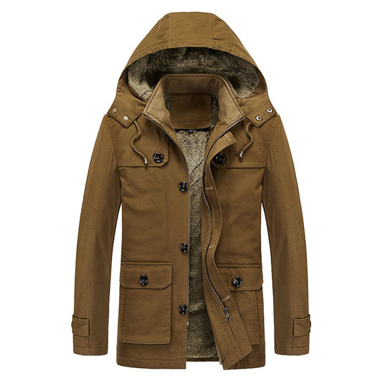 Herren Winddichter Canvas-Parka mit Teddyfleece-Innenfutter, Kapuze und Multifunktionstaschen Nord Taschen