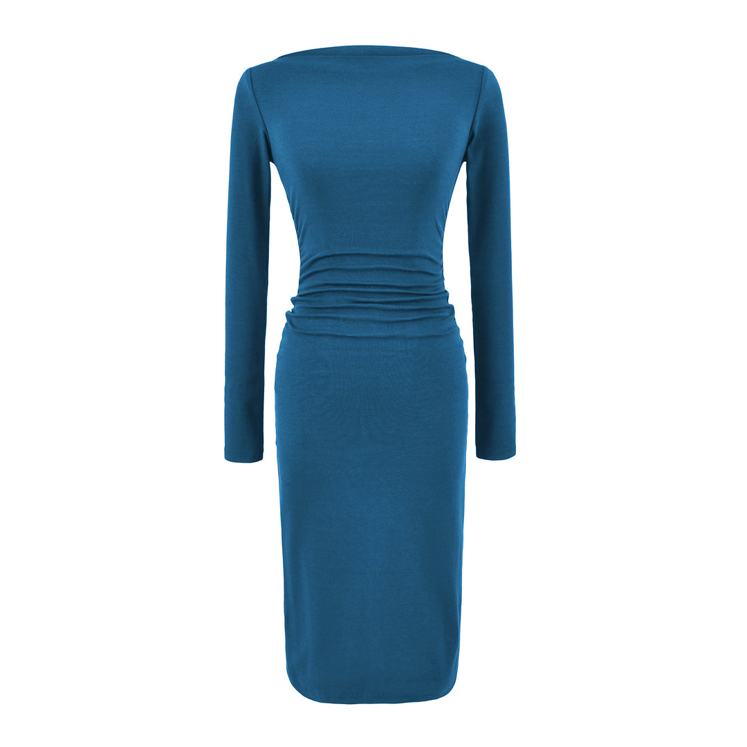Damen Figurbetontes Midikleid mit Raffung und U-Boot-Ausschnitt Nord Taschen