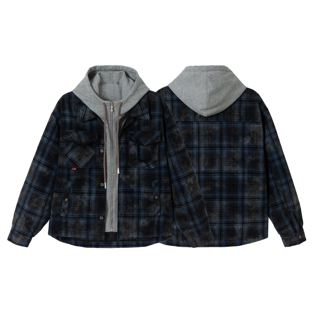 Herren karierte Layer‑Hemdjacke mit integrierter Kapuzen‑Innenjacke Nord Taschen