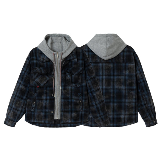 Herren karierte Layer‑Hemdjacke mit integrierter Kapuzen‑Innenjacke Nord Taschen