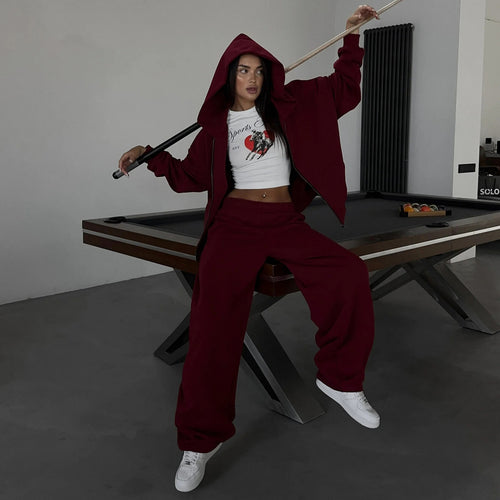 Damen lässiges Zip-Lounge-Set mit übergroßer Kapuzenjacke und taillierter Relax-Jogginghose Nord Taschen