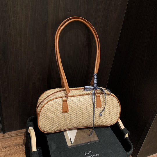 Damen handgefertigte Umhängetasche aus natürlichem Material mit eleganter Schleifenverzierung Nord Taschen