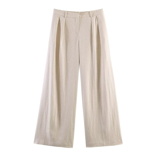 Damen Weite Leinenhose mit Bundfalten und weitem Palazzoschnitt Nord Taschen
