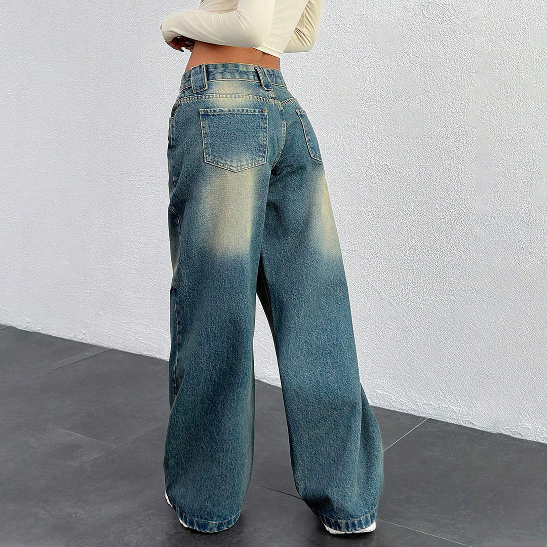 Damen Baggy-Jeans mit weitem Bein und Vintage-Waschung Nord Taschen