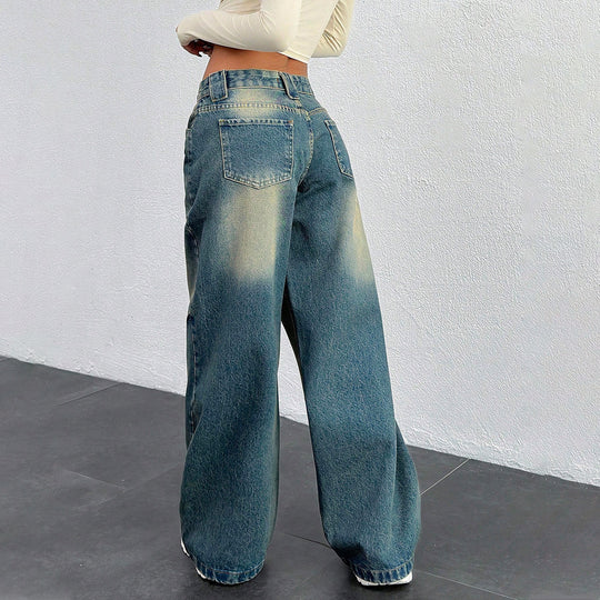 Damen Baggy-Jeans mit weitem Bein und Vintage-Waschung Nord Taschen