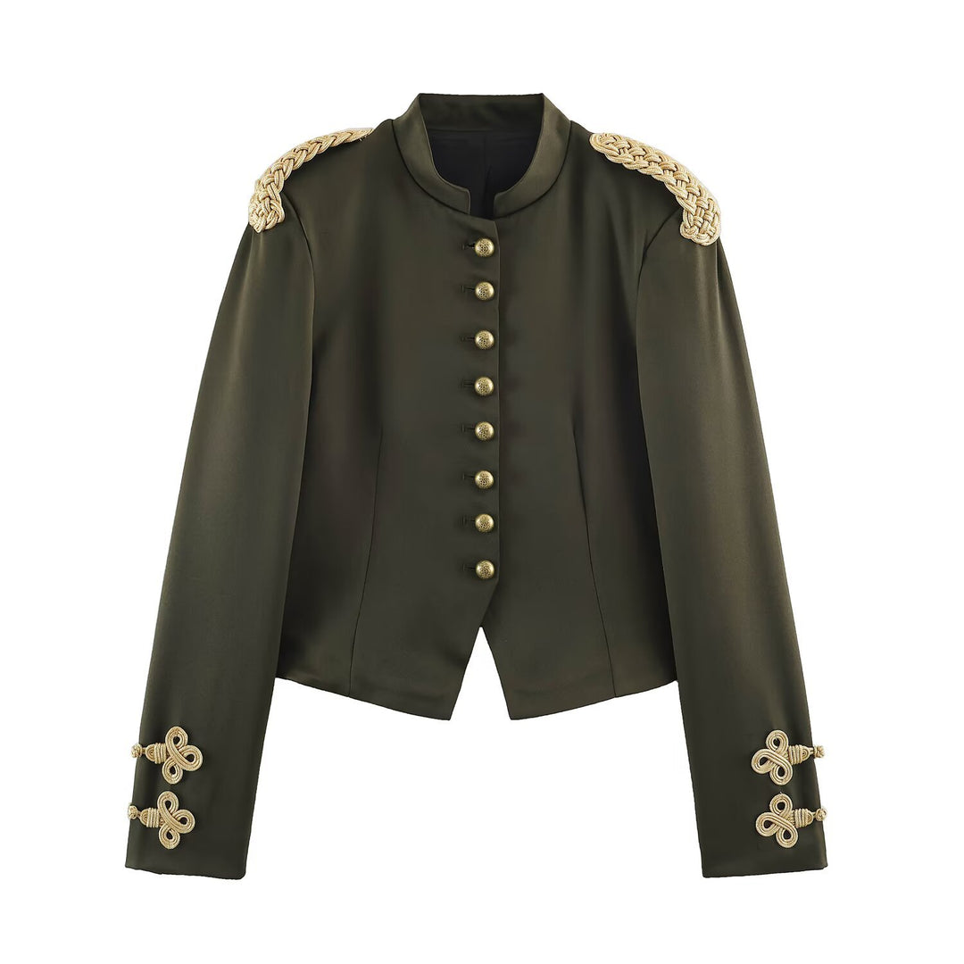 Damen Kurzer Militärblazer mit geflochtenen Epauletten und Zierknoten-Ärmeln Nord Taschen