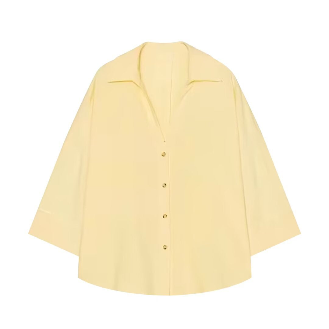 Damen Oversized Hemdbluse mit kastigem Schnitt, dreiviertelärmeln und Hornknopfleiste Nord Taschen