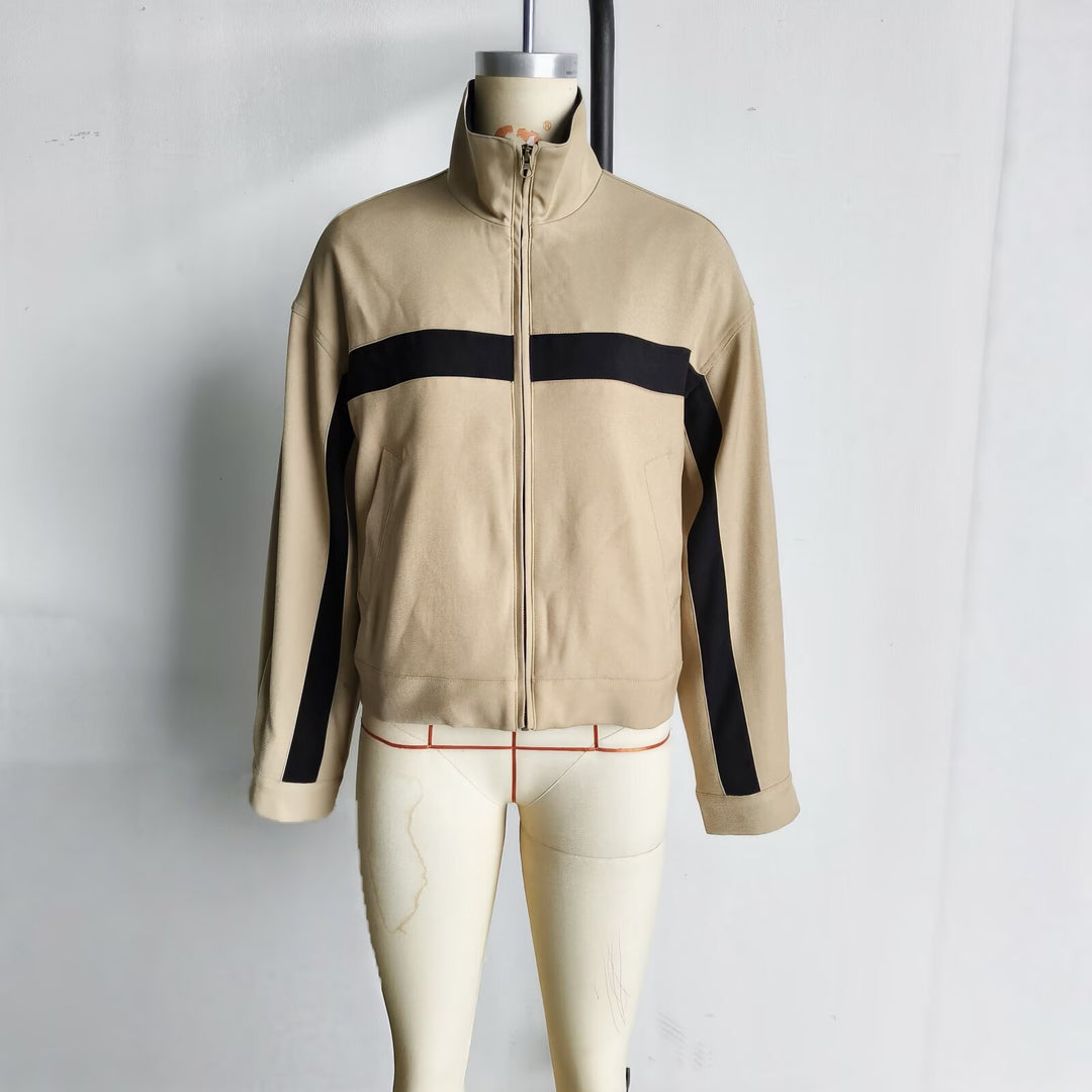 Damen Boxy-Cropped-Übergangsjacke mit Stehkragen, kontraststreifen und Eingrifftaschen Nord Taschen