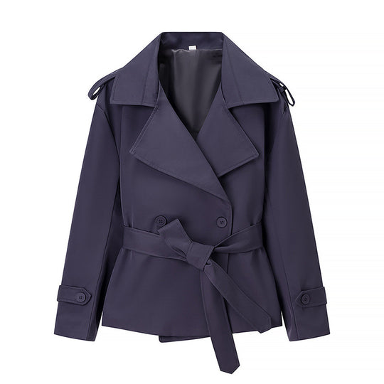 Damen Kurzer Trenchcoat mit Bindegürtel und Doppelreiher Nord Taschen