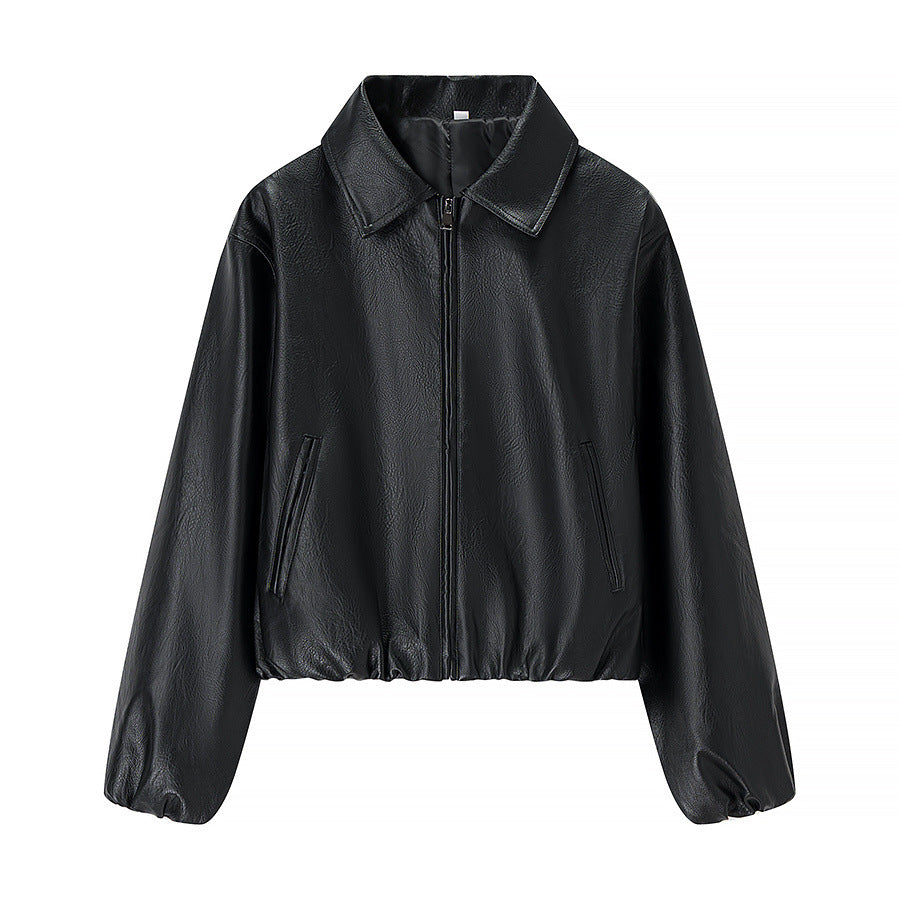 Damen Kurz geschnittener Lederimitat-Blouson mit Reißverschluss und Gummizugsaum Nord Taschen