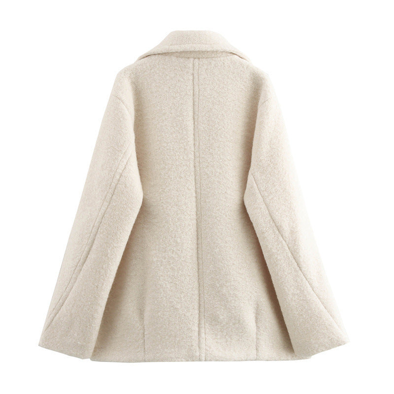 Damen Kurzer doppeltreihiger Wollmix-Peacoat mit weitem Revers Nord Taschen