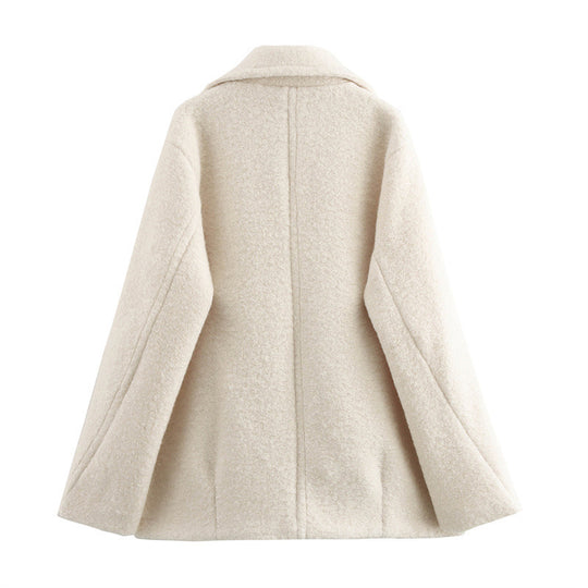 Damen Kurzer doppeltreihiger Wollmix-Peacoat mit weitem Revers Nord Taschen