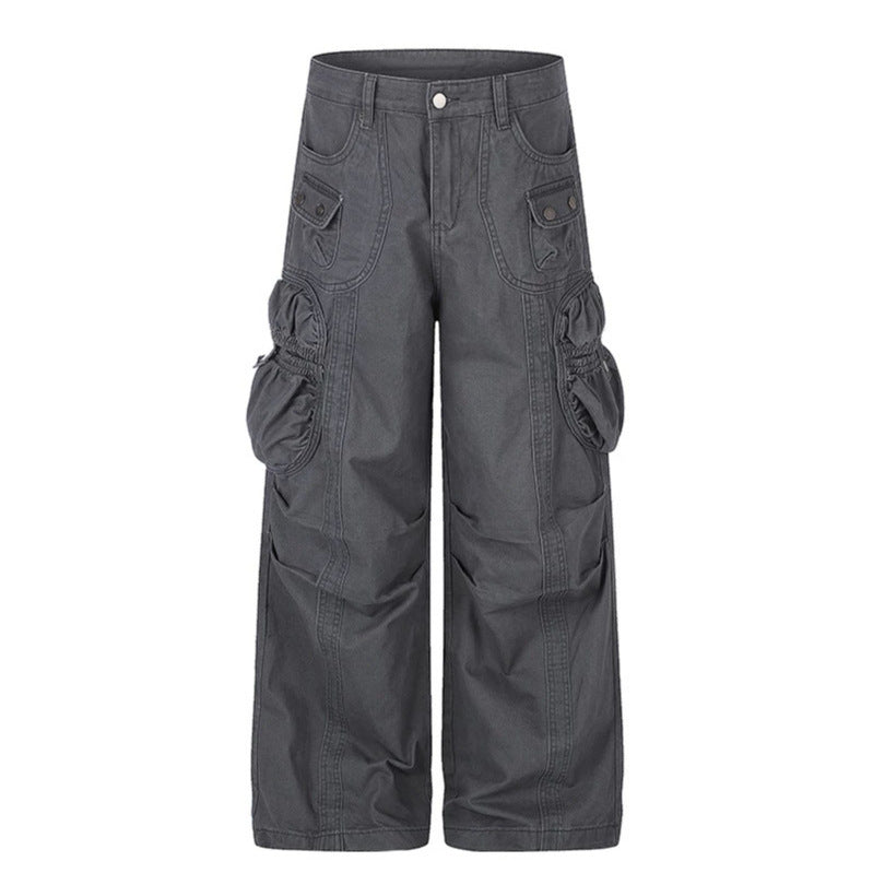 Damen weite Utility-Cargohose mit gerafften Seitentaschen und Ziernähten Nord Taschen