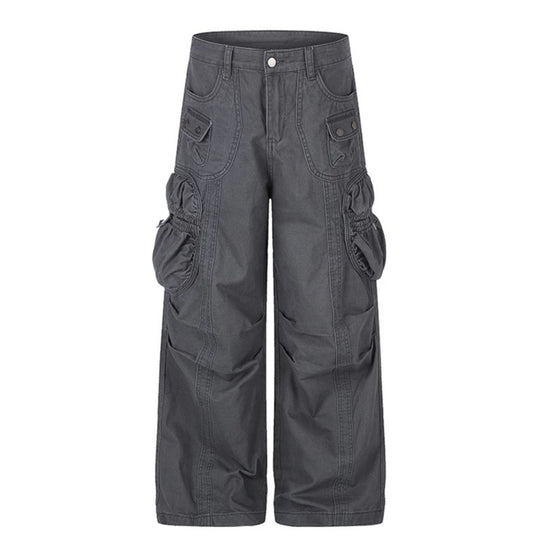 Damen weite Utility-Cargohose mit gerafften Seitentaschen und Ziernähten Nord Taschen