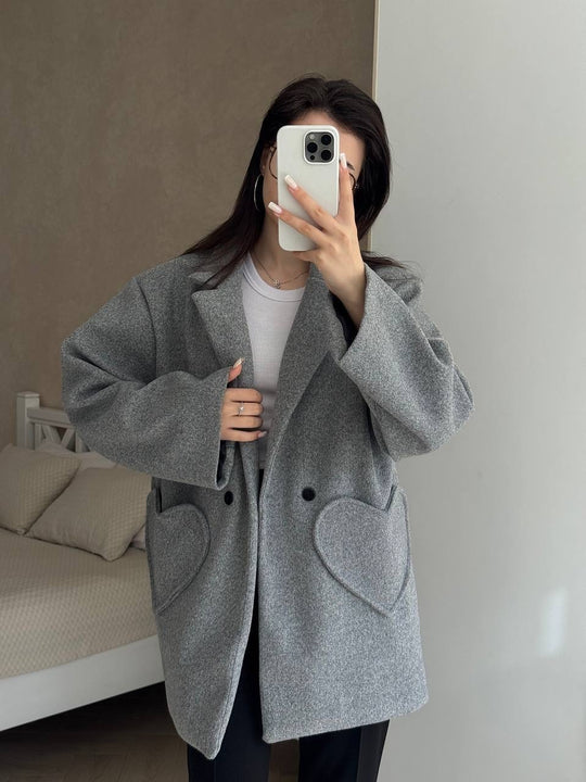 Damen Oversized Blazer-Mantel mit herzförmigen Taschen Nord Taschen