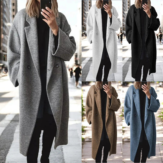 Damen Oversize-Longcoat aus Wollmix mit überschnittener Schulter und minimalistischer Knopfleiste Nord Taschen