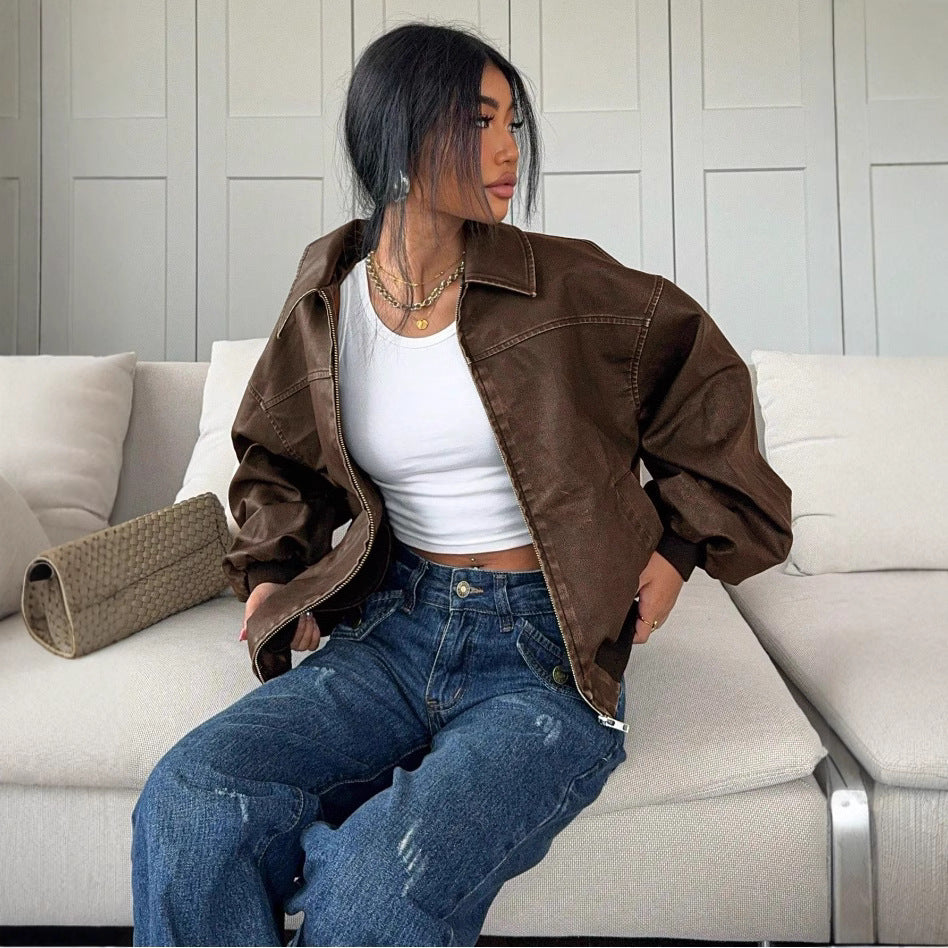 Damen oversized Bomberjacke mit lässigem Schnitt und voluminösen Ärmeln - Arvani