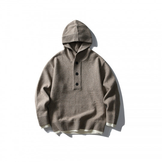 Unisex Strick‑Kapuzenpullover mit halber Knopfleiste, geripptem Saum und zweilagigem Abschluss Nord Taschen
