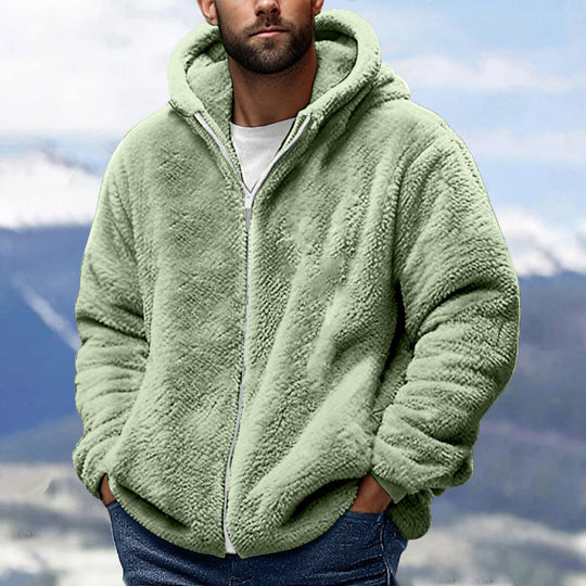 Herren Kuschelige Teddy-Fleece-Kapuzenjacke mit Reißverschluss und Oversize-Passform Nord Taschen