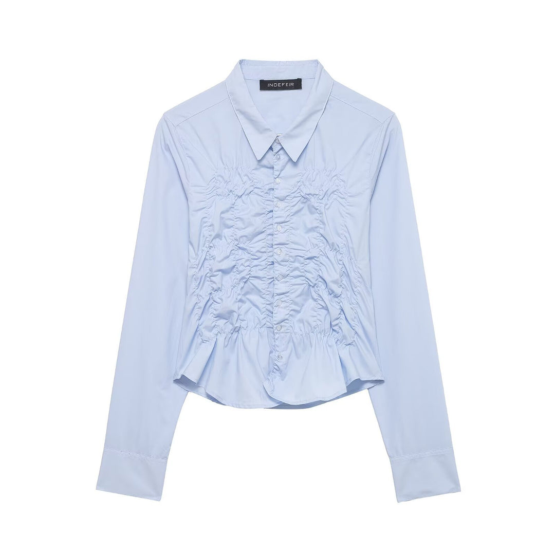Damen leicht taillierte Hemdbluse mit Raffung und Volant-Peplum Nord Taschen