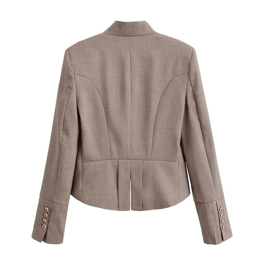 Damen Kurzblazer mit taillierter Silhouette und dekorativer Doppelreihe Zierknöpfe Nord Taschen