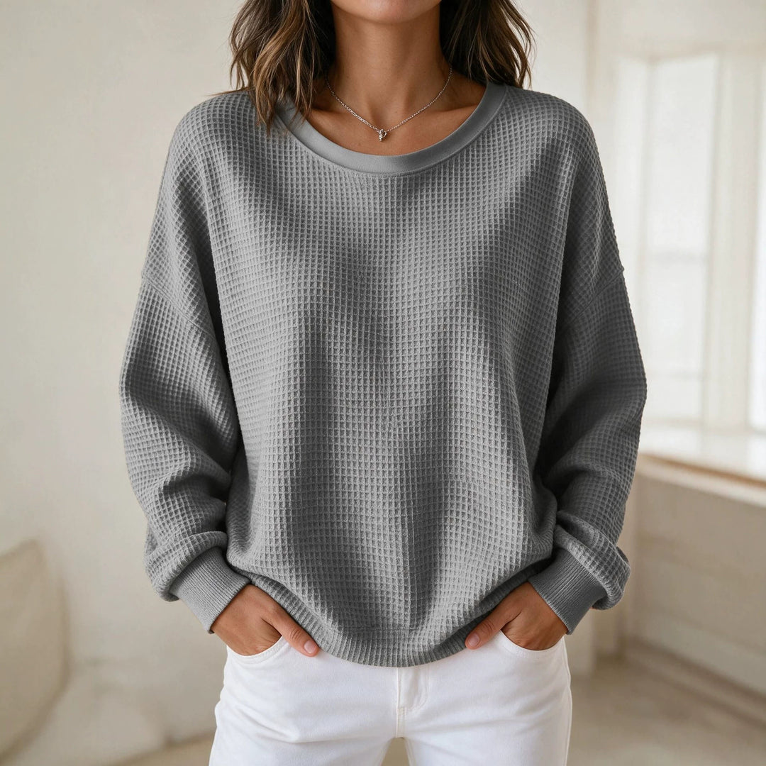 Damen Oversize Waffelstrick-Sweatshirt mit Rundhalsausschnitt Nord Taschen