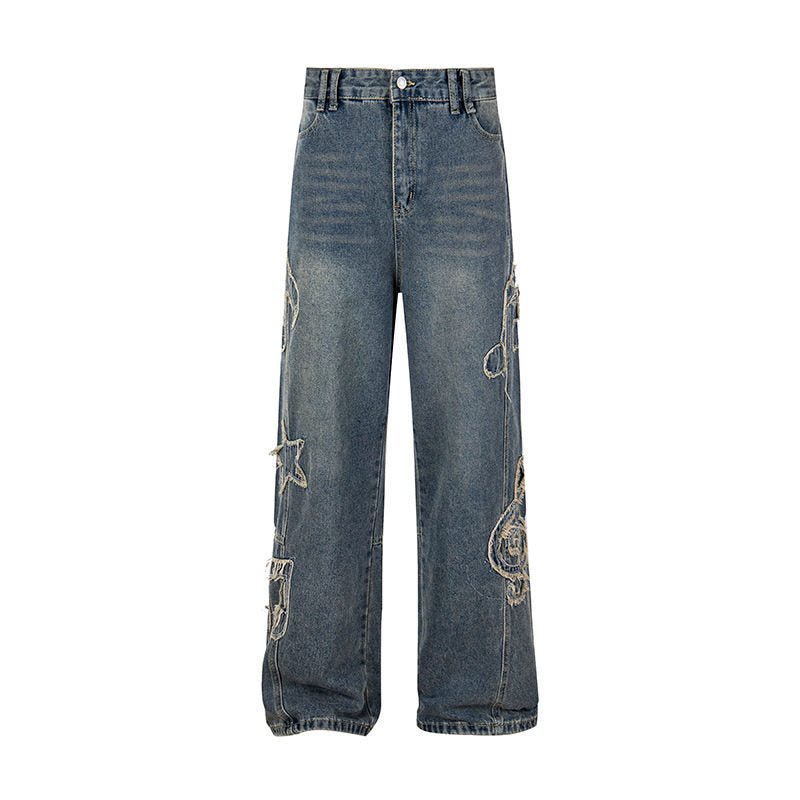 Damen Jeans mit hohem Bund, weitem Beinverlauf, Stick- und Destroy-Details Nord Taschen