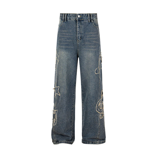 Damen Jeans mit hohem Bund, weitem Beinverlauf, Stick- und Destroy-Details Nord Taschen