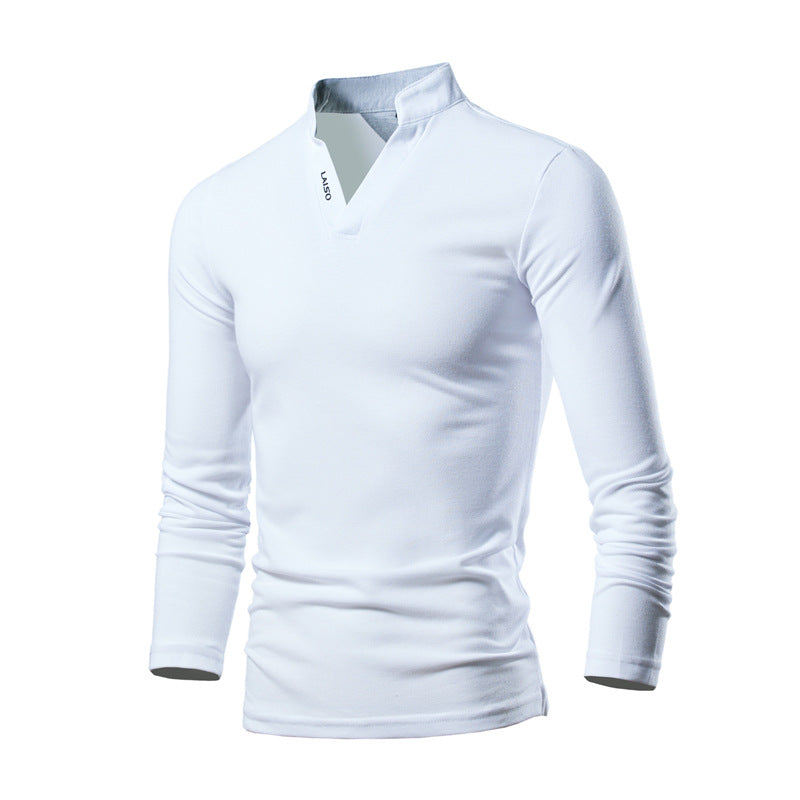 Herren Slim-Fit Langarmshirt mit Stehkragen, offenem V‑Ausschnitt und funktionalem Stretchmaterial Nord Taschen