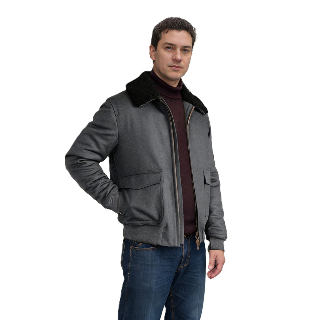 Herren Kurze Bomberjacke mit Teddykragen, Cargo-Pattentaschen und Reißverschluss Nord Taschen