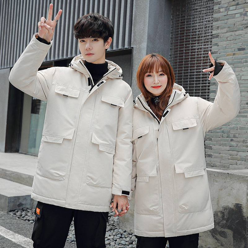 Unisex Gepolsterter langer Parka mit Kapuze Multifach-Taschen und winddichter Thermoisolierung Nord Taschen