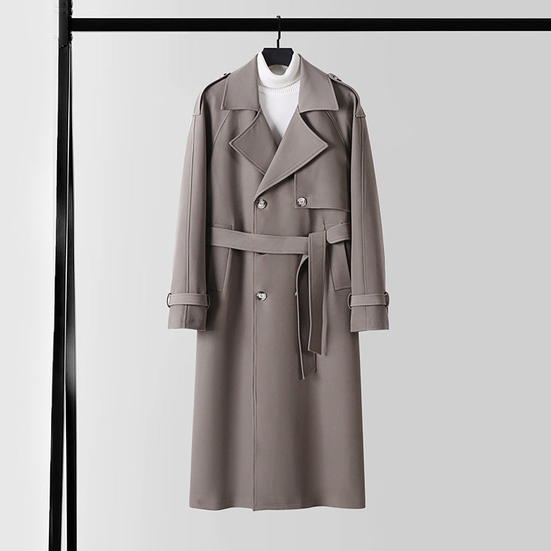 Damen Eleganter Maxi-Trenchcoat aus Wollmischung mit weitem Schalkragen und Bindegürtel Nord Taschen