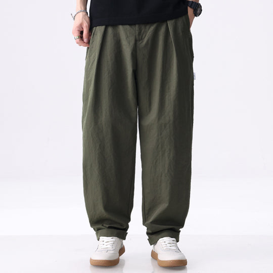 Herren Weite Baumwollmix-Cargohose mit Bundfalten und elastischem Kordelzug Nord Taschen