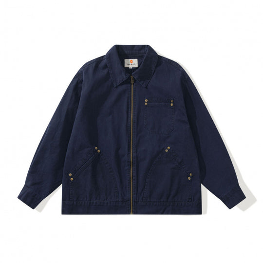 Unisex Kastenförmige Canvas-Worker-Jacke mit Frontreißverschluss und Nietapplikationen Nord Taschen