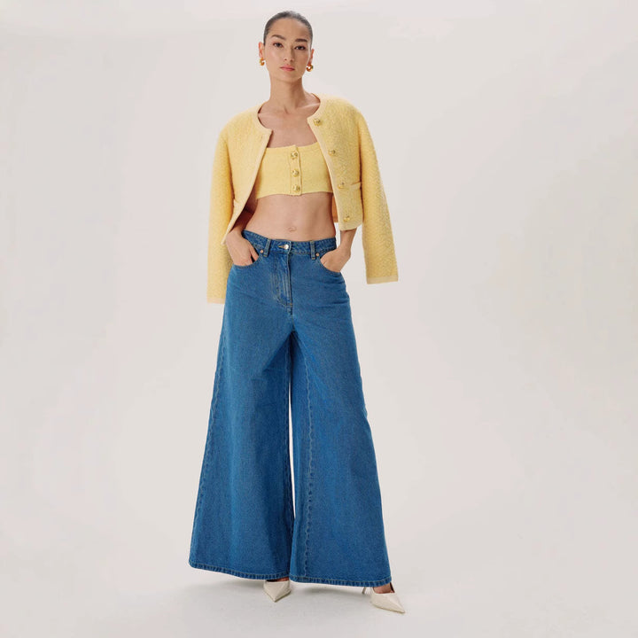 Damen hochgeschnittene Palazzo-Denim-Jeans mit betonter Mittelnaht und extra weitem Saum Nord Taschen