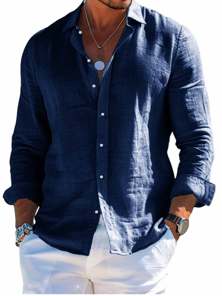 Herren nan strukturiertes Leinenhemd mit offenem Hemdkragen, leichter Textur und lässig-tailored Passform - Arvani