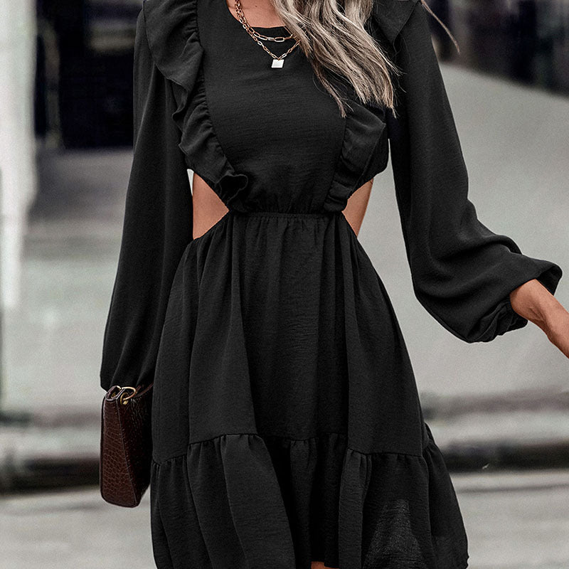 Damen Kurzkleid mit Cut-Outs, Volant‑Detail & Ballonärmeln Nord Taschen