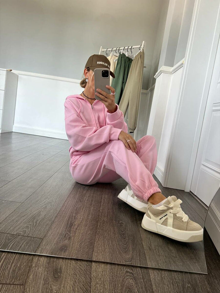 Damen lässiges Kapuzen-Sweatshirt und Jogginghose Set in Oversize-Passform mit Reißverschluss und Kängurutasche Nord Taschen