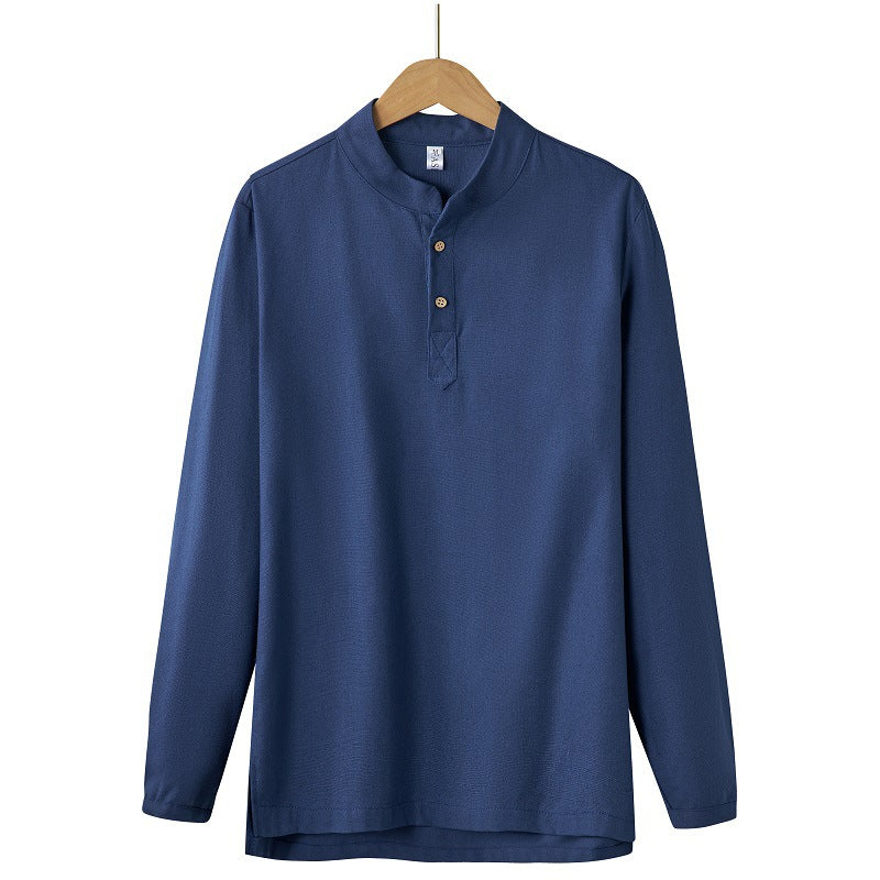 Herren langärmeliges Henley-Shirt mit Stehkragen und verdeckter Knopfleiste aus Baumwollmix Nord Taschen