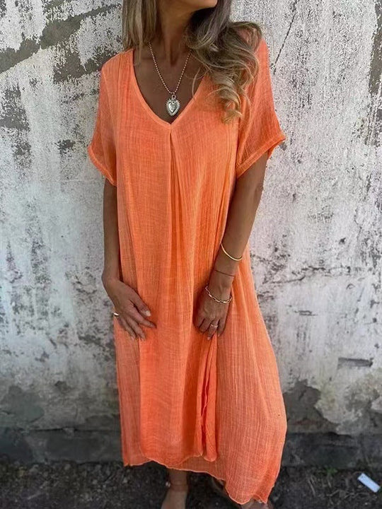 Damen Leichtes Sommerkleid mit V-Ausschnitt und weiten Ärmeln