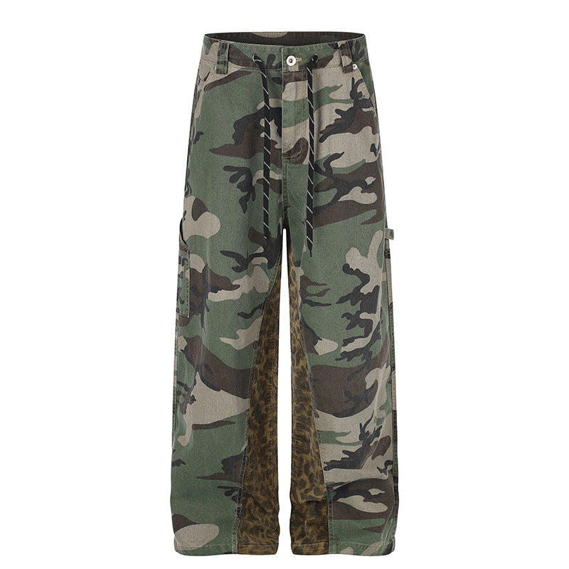 Damen weite Cargo-Hose mit Camouflage-Print und Leo-Kontrastbahnen Nord Taschen