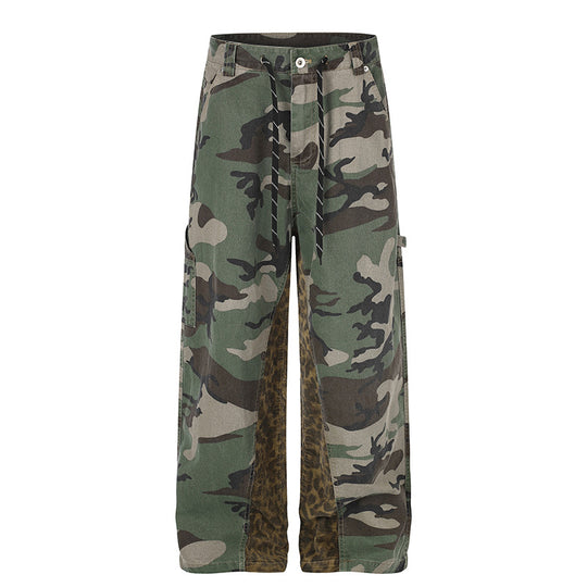 Damen weite Cargo-Hose mit Camouflage-Print und Leo-Kontrastbahnen Nord Taschen