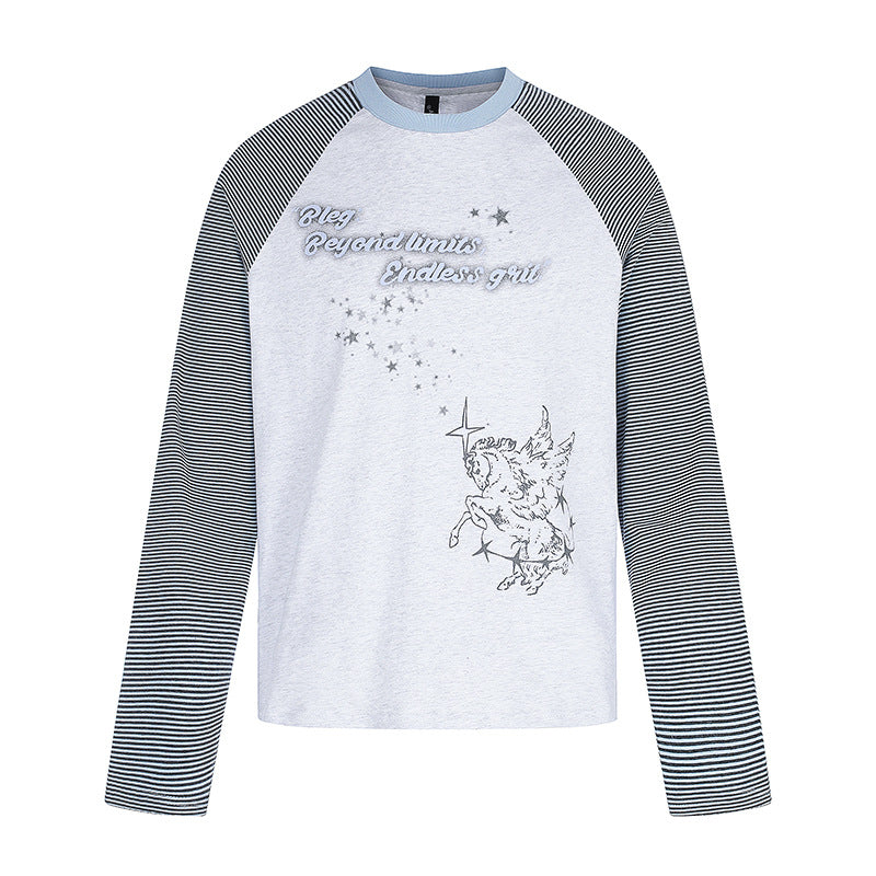 Damen Raglan-Langarmshirt im Astral-Motiv mit feinen Streifenärmeln und Relief-Print Nord Taschen