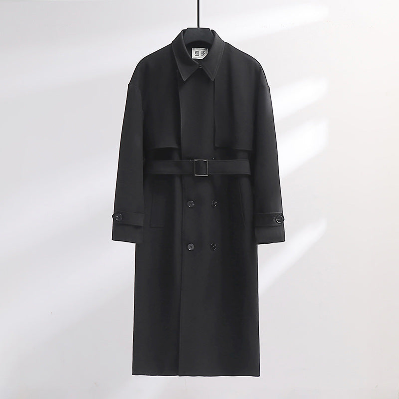 Herren Langer Doppelreihiger Trenchcoat mit Taillengürtel und Oversize‑Schalkragen Nord Taschen