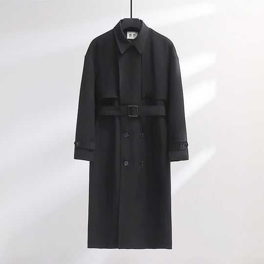 Herren Langer Doppelreihiger Trenchcoat mit Taillengürtel und Oversize‑Schalkragen Nord Taschen