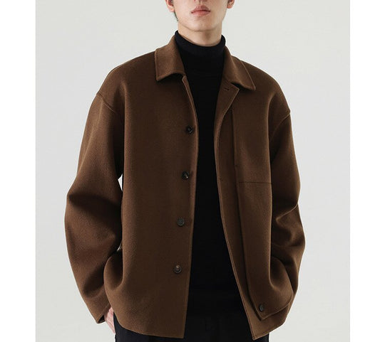 Herren Boxy Wollmix-Hemdjacke mit durchgehender Knopfleiste und überschnittener Schulter Nord Taschen