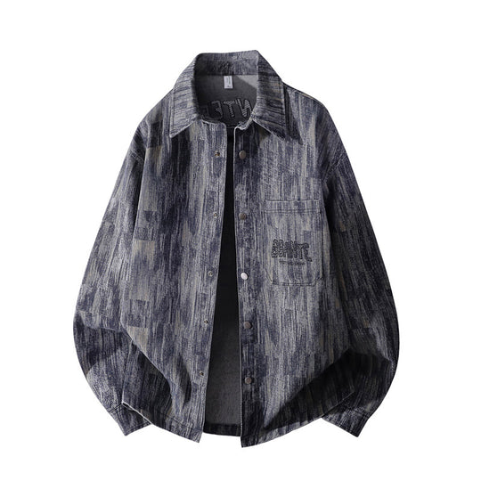 Herren Oversize-Hemdjacke mit Strukturprint, Druckknopfleiste & aufgesetzter Brusttasche Nord Taschen
